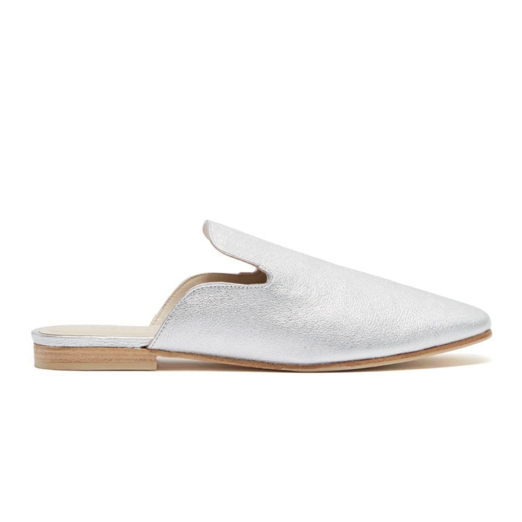 Freda Salvador | Murphy Metallic Leather Square Toe Mule In Silver Size 6